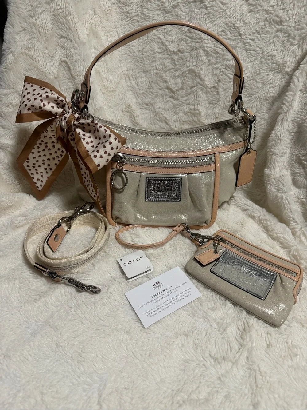 NWT! Y2K Coach Poppy sparkle groovy handbag features metallic W/wristlet